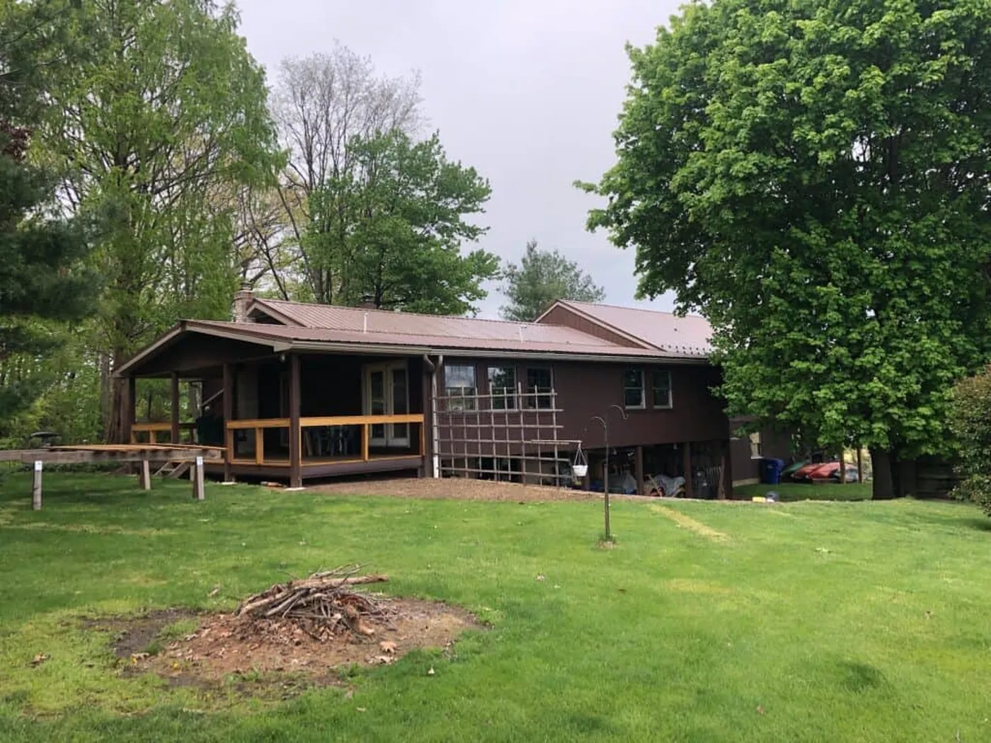 Wide view of a brown metal roof on a home