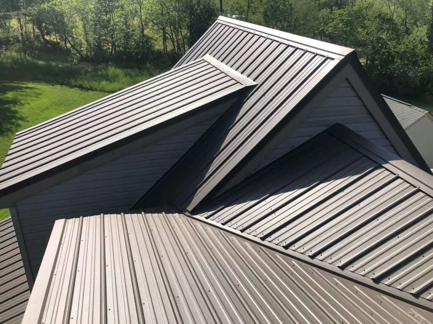 Intersecting planes of a finished dark metal roof